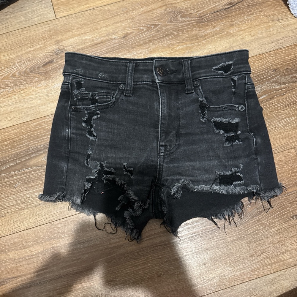 American Eagle Distressed Black Denim Shorts